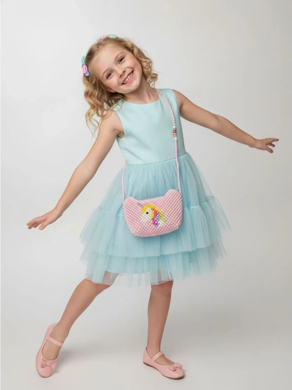 Girls Light Pink Unicorn Purse with Florida Beading